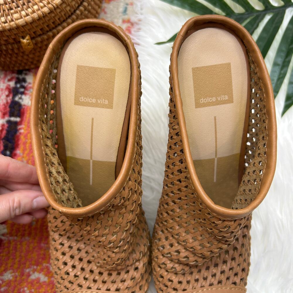 Dolce Vita Brooks Mule Sandal 9 Brown Leather Perforated Chunky Platform Slip On - Picture 5 of 9